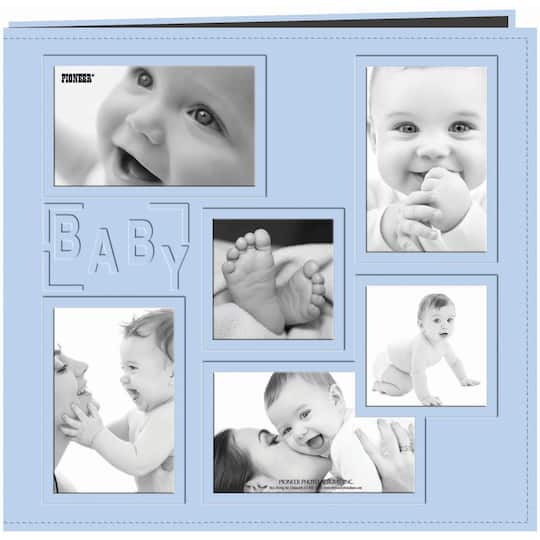 Pioneer&#xAE; Baby Blue Embossed Collage Frame Post Bound Photo Album